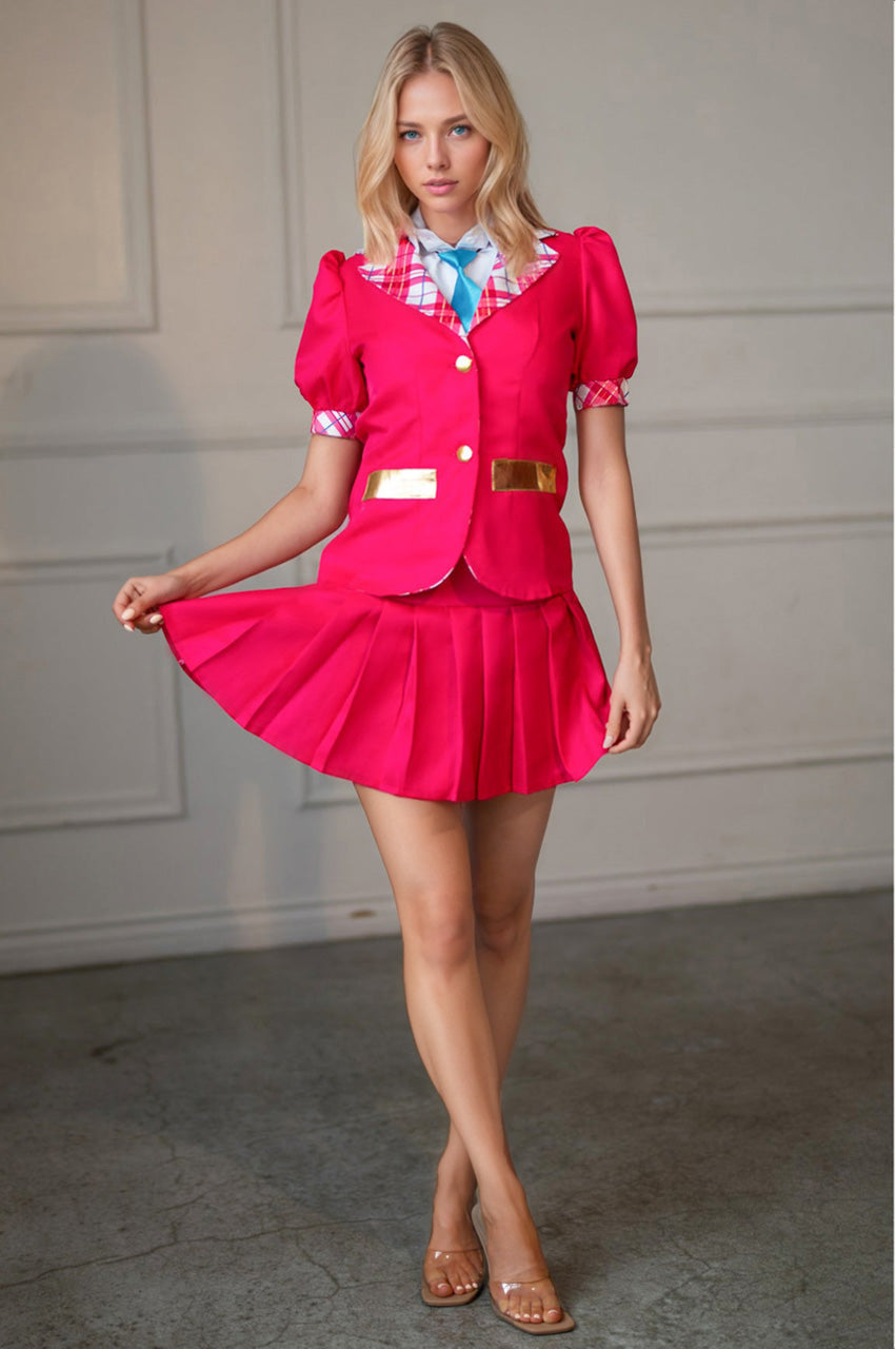 Pink Cartoon Barbie Doll Schoolgirl Costume