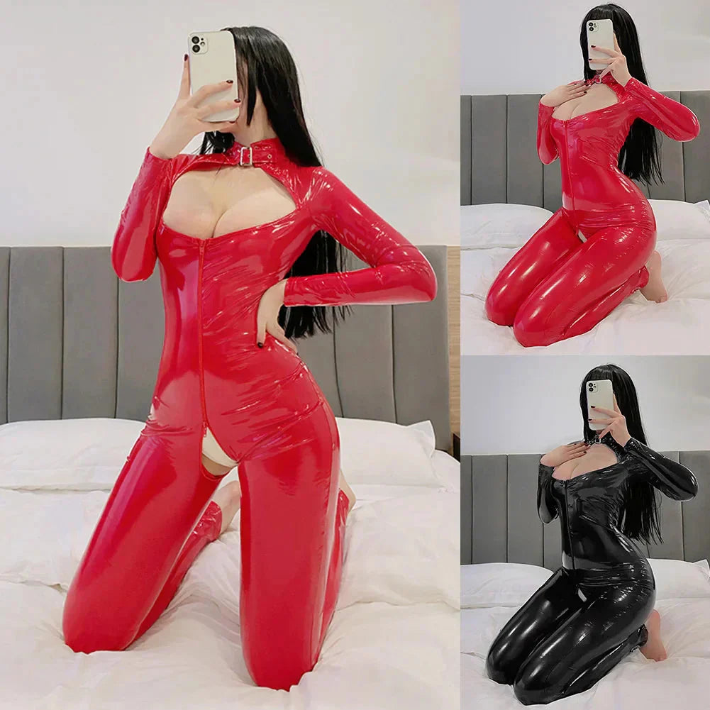 LaceMora Shiny Zip-Up Latex Bodysuit
