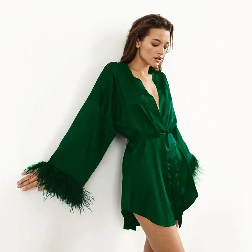 LaceMora Feather Satin Sleep Robe