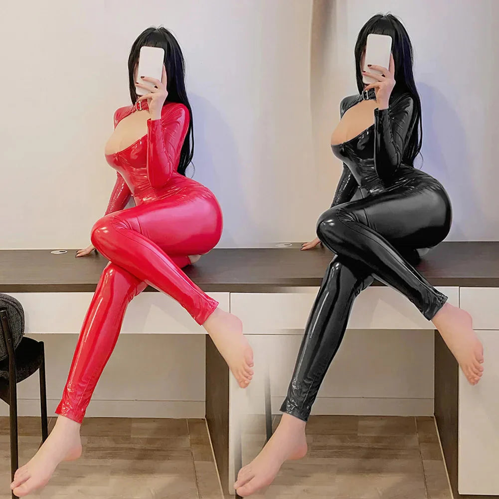 LaceMora Shiny Zip-Up Latex Bodysuit