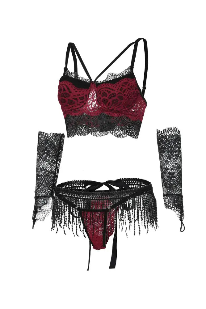 LaceMora Siri Lingerie Set - Black and Burgundy
