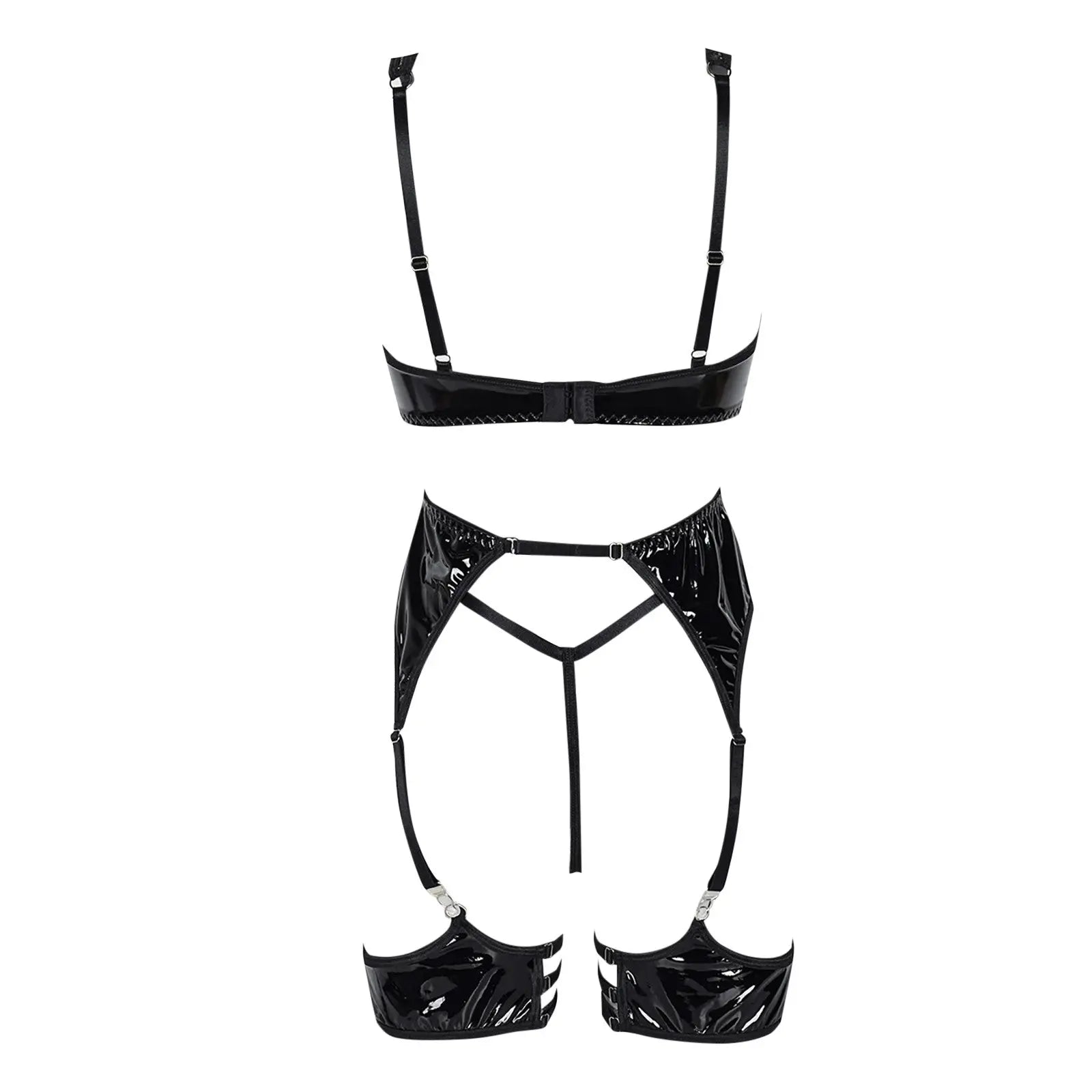 LaceMora Latex Leather Lingerie Set Black Pu