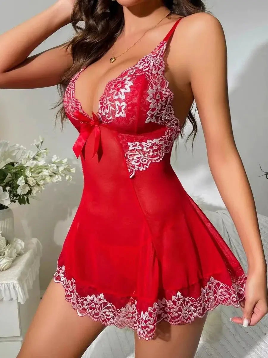 LaceMora Contrast Lace Backless Sleep Dress