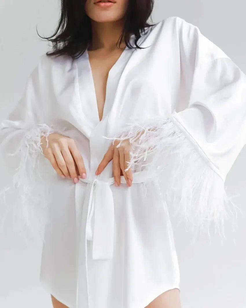 LaceMora Feather Satin Sleep Robe