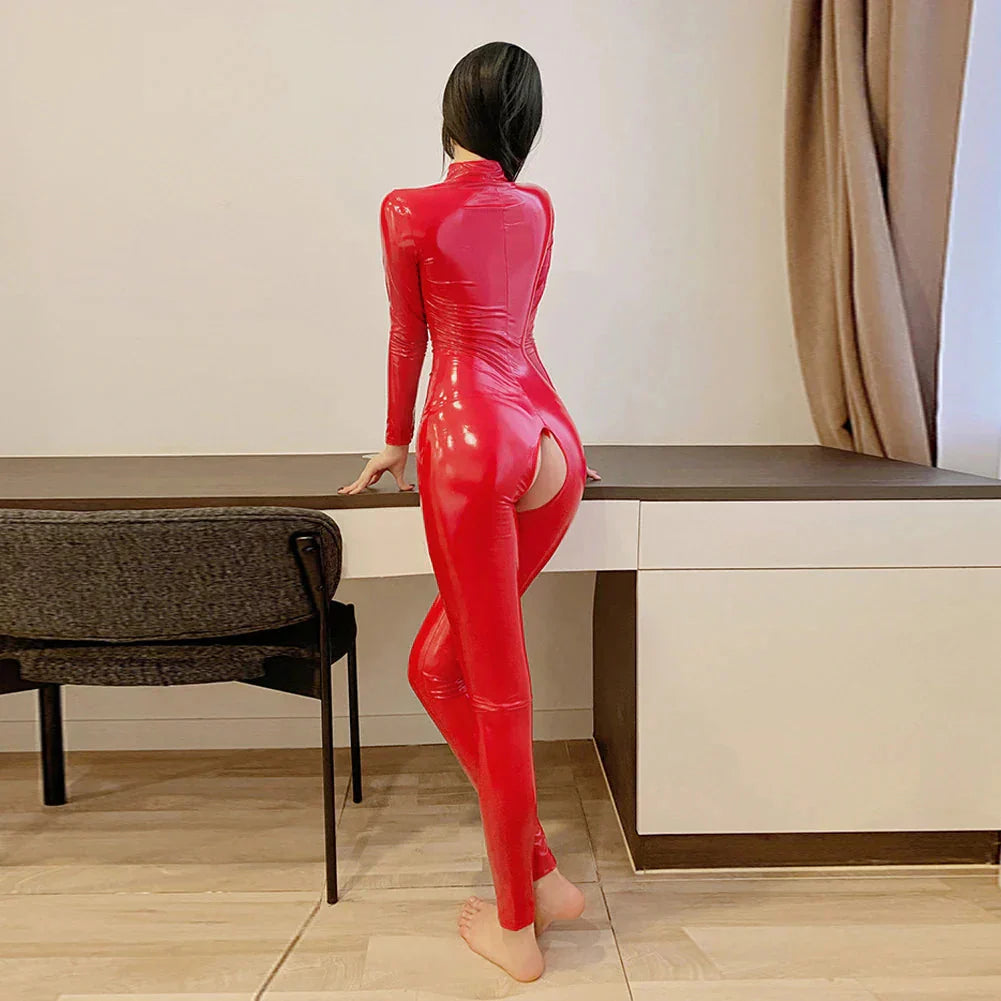 LaceMora Shiny Zip-Up Latex Bodysuit