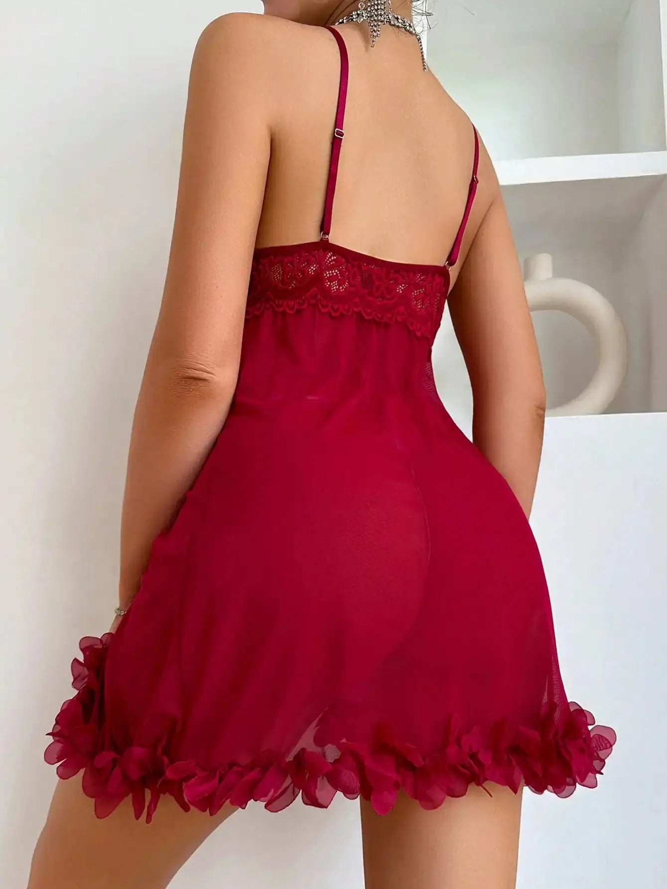 LaceMora Wine Silk V Nightgown