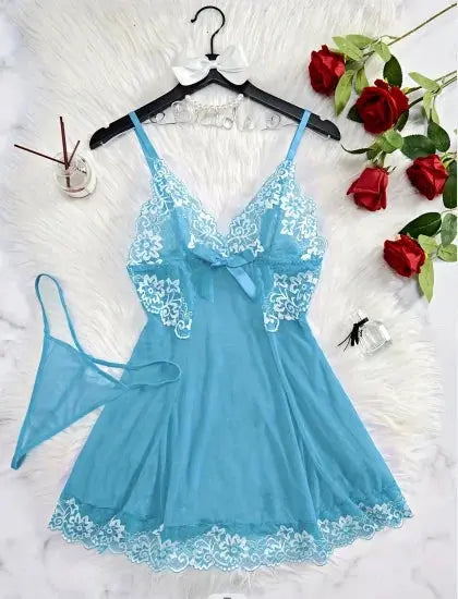 LaceMora Contrast Lace Backless Sleep Dress