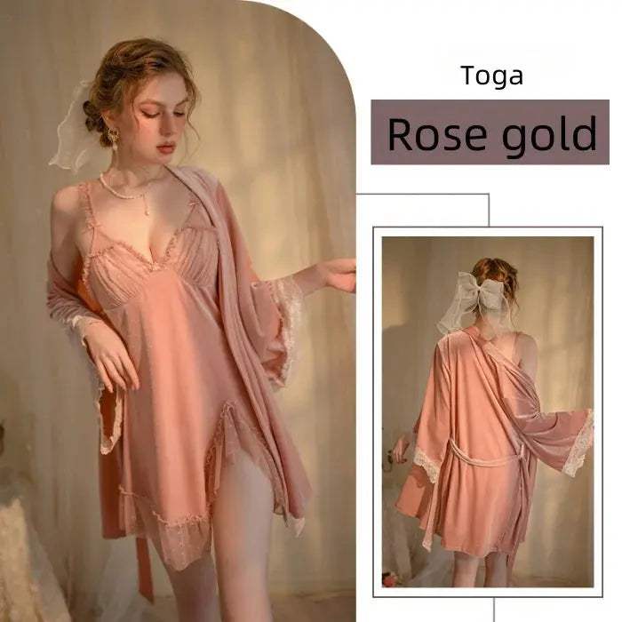 LaceMora Soft V-Neck Mini Robe Set
