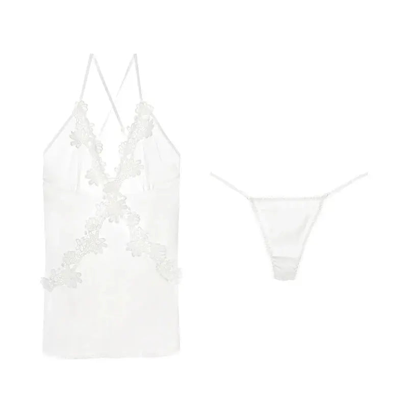 LaceMora Satin Embroidery Backless Nightdress Set