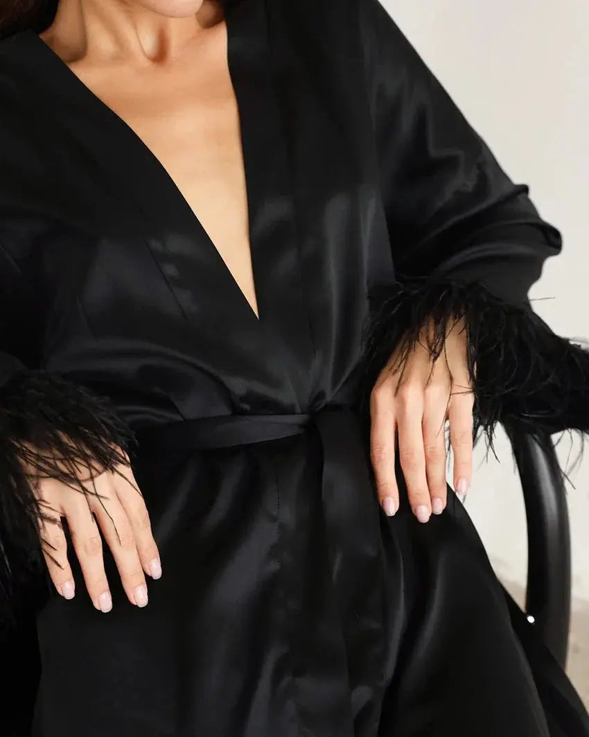 LaceMora Feather Satin Sleep Robe