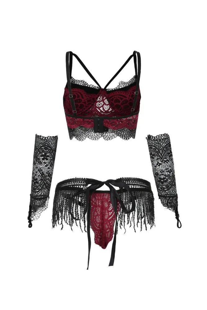 Lace Mora Siri Lingerie Set - Black and Burgundy